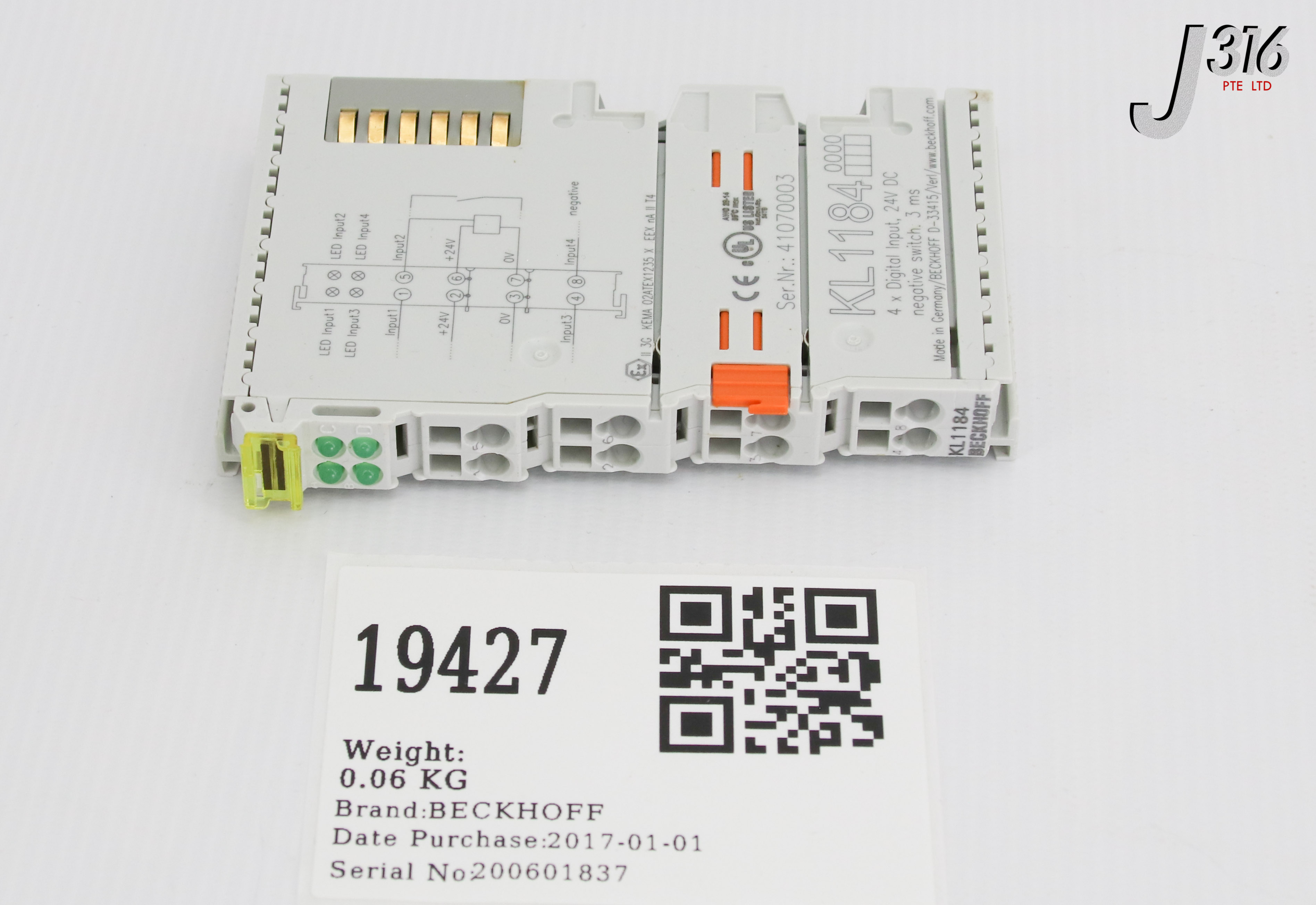 19427 BECKHOFF 4-CHANNEL DIGITAL INPUT BUS TERMINAL (NEW) KL1184